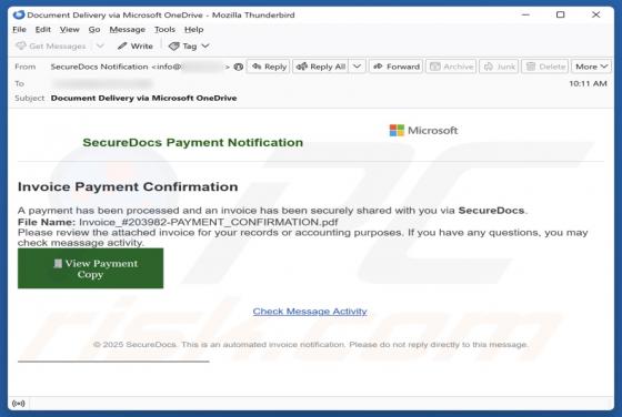 Invoice Payment Confirmation Email Scam