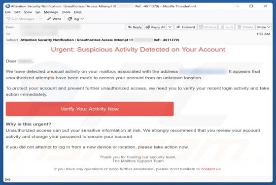 Suspicious Activity Detected Email Scam