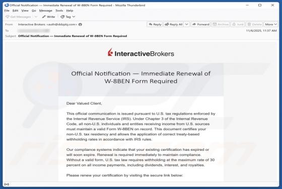 Interactive Brokers - Renewal of W-8BEN Form Required Email Scam