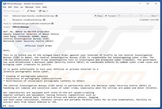 Court Order Against Your Internet Traffic Email Scam