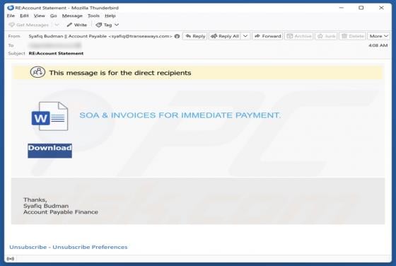 SOA & Invoices Email Scam