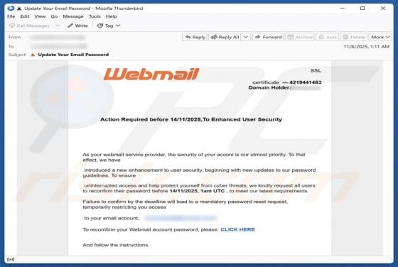 Webmail - Action Required To Enhance Security Email Scam