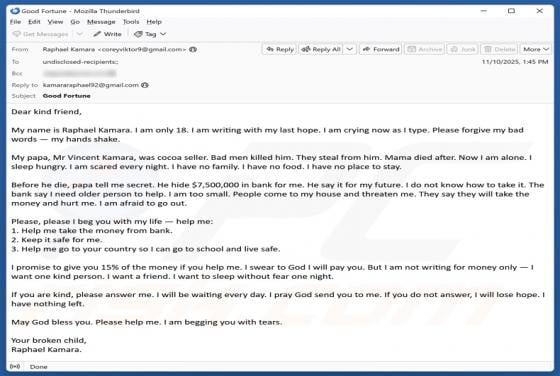 Older Person To Retrieve Money From The Bank Email Scam