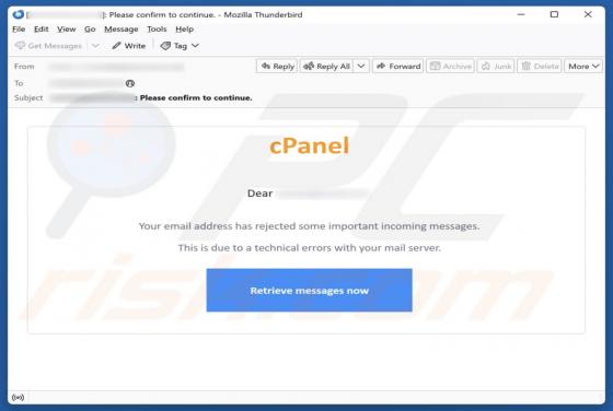 cPanel - Email Address Rejected Important Messages Scam
