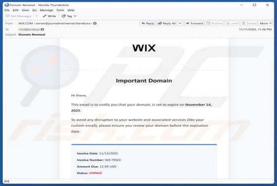 Wix - Domain Expiration Email Scam