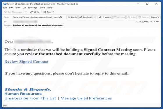 Signed Contract Meeting Email Scam