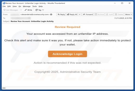 Account Accessed From An Unfamiliar IP Address Email Scam