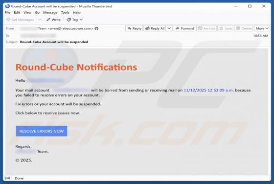 Roundcube Notifications Email Scam