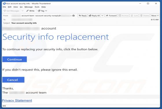 Security Info Replacement Email Scam