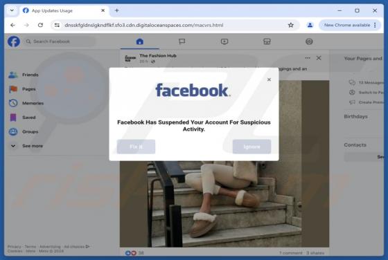 Facebook Has Suspended Your Account POP-UP Scam
