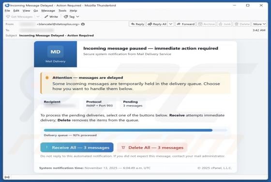 Incoming Message Paused Email Scam