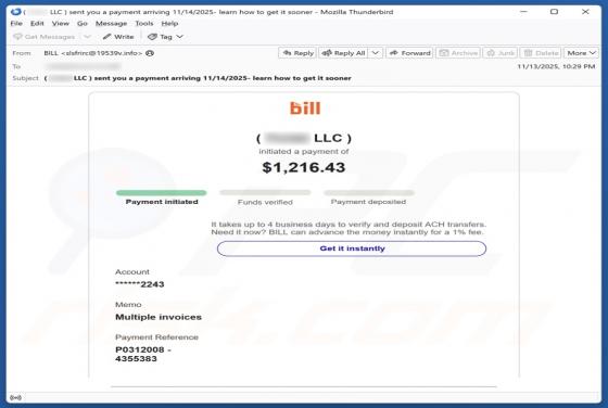 Bill Holdings - Initiated Payment Email Scam