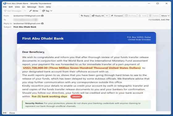 First Abu Dhabi Bank - Funds Transfer Documents Email Scam
