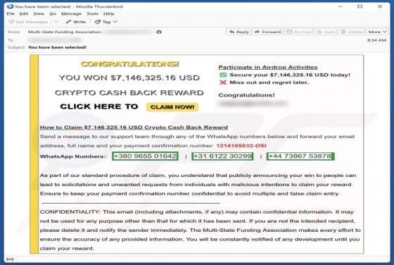 Crypto Cash Back Reward Email Scam