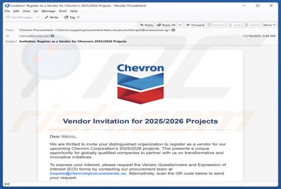 Chevron - Vendor Invitation Email Scam