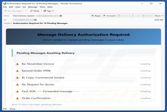 Message Delivery Authorization Required Email Scam