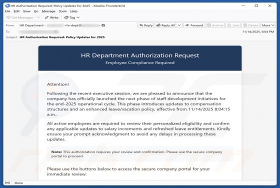 HR Department Authorization Request Email Scam