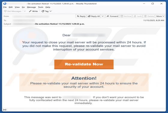 Request To Close Your Mail Server Scam