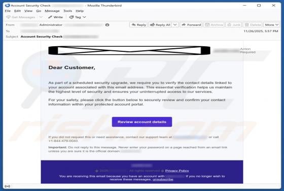 Scheduled Security Upgrade Email Scam