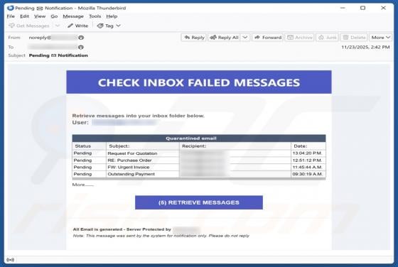 Check Inbox Failed Messages Email Scam
