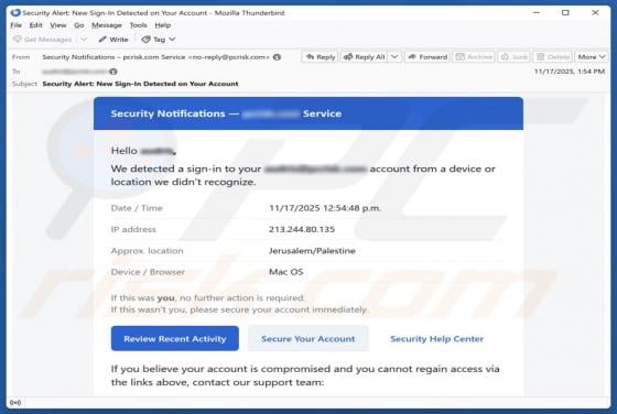 Security Notifications - Email Service Scam