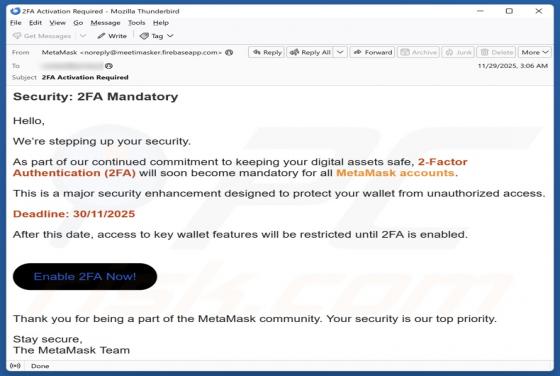 MetaMask 2FA Activation Email Scam