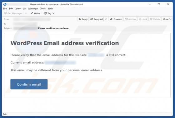 WordPress Email Address Verification Scam