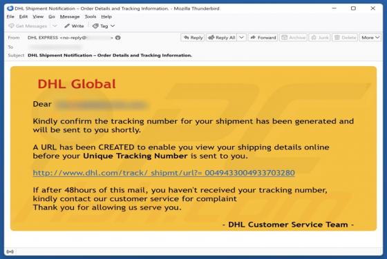 DHL Global - Shipment Tracking Number Email Scam