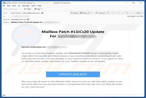 Mailbox Patch #13JCs20 Update Email Scam