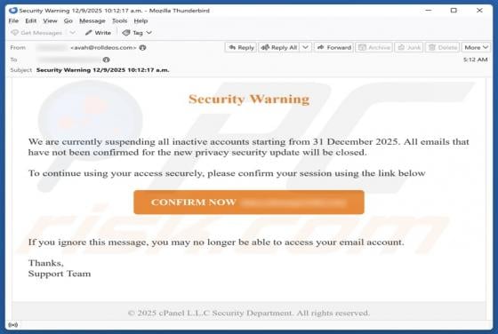 Security Warning Email Scam