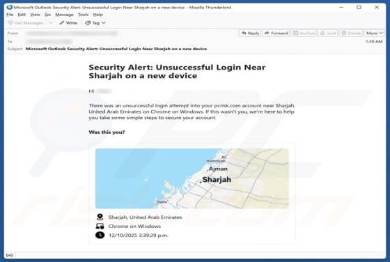 Security Alert: Unsuccessful Login On A New Device Email Scam