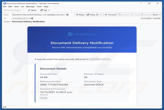SharePoint Document Delivery Notification Email Scam