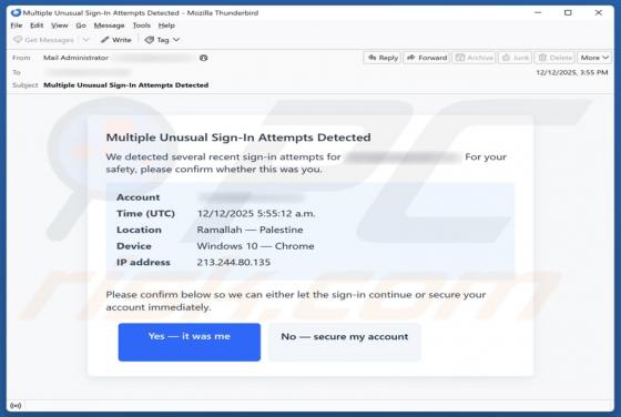 Multiple Unusual Sign-In Attempts Detected Email Scam