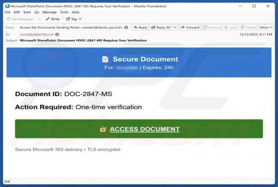 SharePoint Secure Document Verification Email Scam