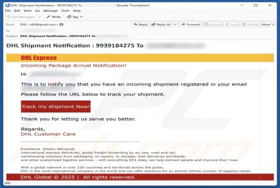 DHL Express - Incoming Package Arrival Notification Email Scam