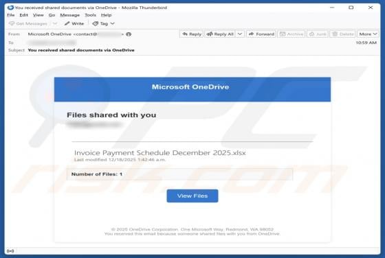Microsoft OneDrive - Files Shared With You Email Scam