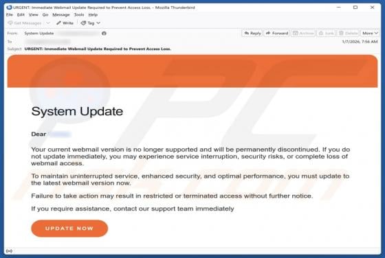 Webmail System Update Email Scam