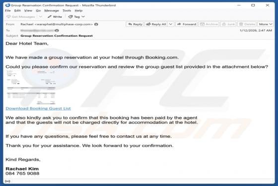 Booking.com Reservation Confirmation Email Virus
