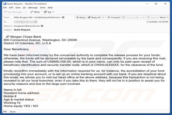 JP Morgan Chase Fund Release Email Scam