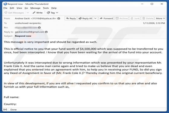 Fund Transfer Intercepted Email Scam