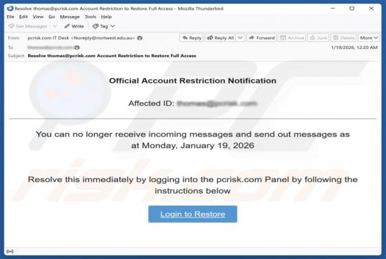 Official Account Restriction Notification Email Scam