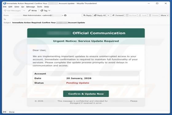 Urgent Notice - Service Update Required Email Scam