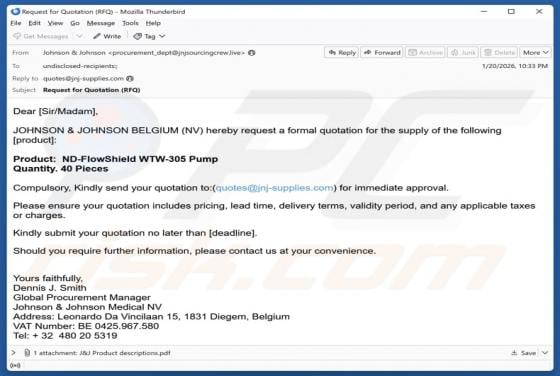 Johnson & Johnson Quotation Request Email Scam