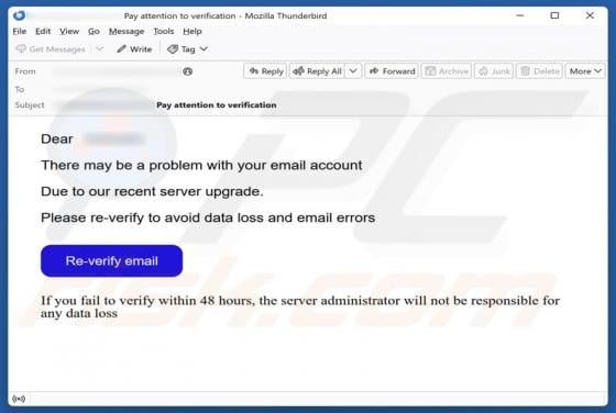 Problem With Email Account Due To Server Upgrade Email Scam