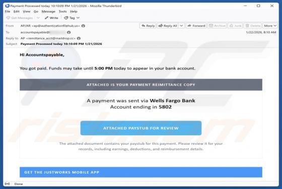 Wells Fargo - Payment Remittance Copy Email Scam