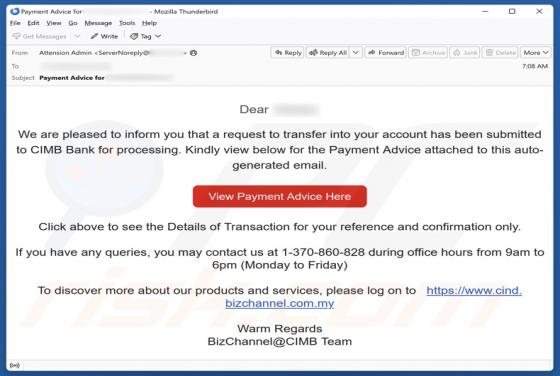 CIMB Bank - Transfer To Your Account Email Scam