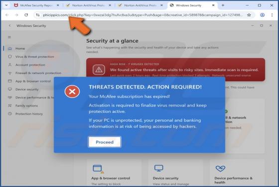 McAfee - Threats Detected. Action Required! POP-UP Scam