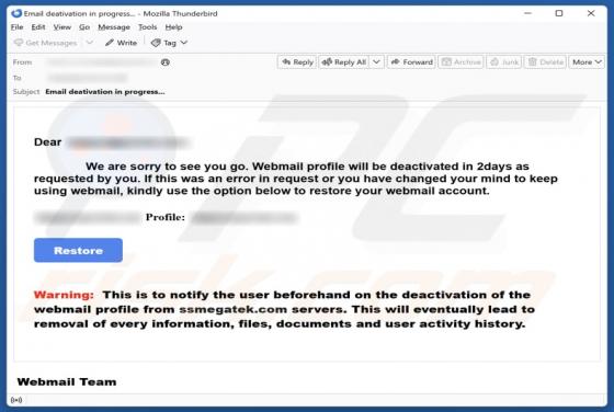Webmail Profile Will Be Deactivated Email Scam