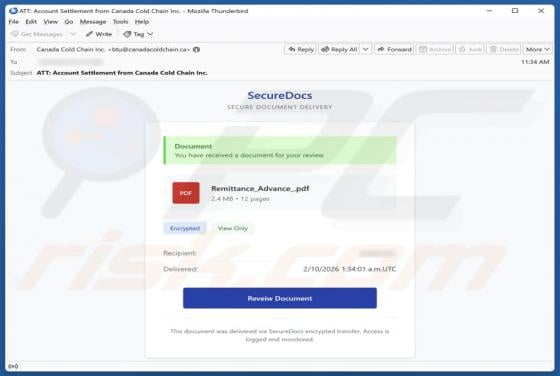 SecureDocs Document Delivery Email Scam