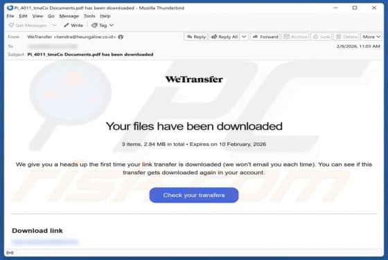 WeTransfer - Your Files Have Been Downloaded Email Scam